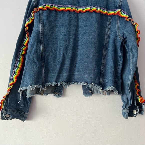 Sunset + Spring Rainbow Trim Denim Jacket Medium - Picture 7 of 11